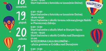 Małopolski Festiwal Balon&oacute;w ODLOTOWA MAŁOPOLSKA START Nakło w Piwnicznej-Zdroju 18:00-19:30